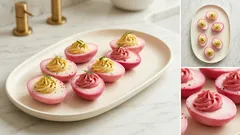 Różowe jajka faszerowane w buraczanej zalewie – prosta przekąska, która robi wrażenie