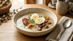 Żurek wielkanocny na zakwasie – z białą kiełbasą i jajkiem, zawsze wychodzi