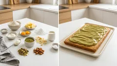 Mazurek pistacjowy z białą czekoladą – kruchy spód i krem, który pięknie trzyma formę